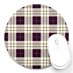 Purple, Blue And White Plaids Round Mousepads by ConteMonfrey