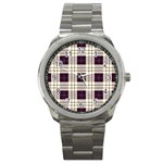 Purple, blue and white plaids Sport Metal Watch Front