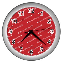 Cute Christmas Red Wall Clock (silver) by nateshop