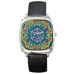 Illustration Art Pattern Design Wallpaper Square Metal Watch by Wegoenart