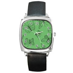 Green Nature Pattern Square Metal Watch