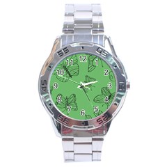 Green Nature Pattern Stainless Steel Analogue Watch