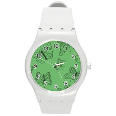 Green Nature Pattern Round Plastic Sport Watch (M)