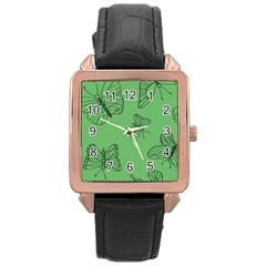 Green Nature Pattern Rose Gold Leather Watch 