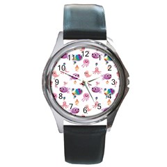 Fish Squid Bird Jellyfish Chicken Round Metal Watch by Wegoenart