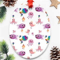 Fish Squid Bird Jellyfish Chicken Ornament (oval) by Wegoenart