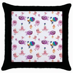 Fish Squid Bird Jellyfish Chicken Throw Pillow Case (black) by Wegoenart