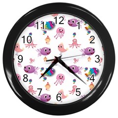 Fish Squid Bird Jellyfish Chicken Wall Clock (black) by Wegoenart