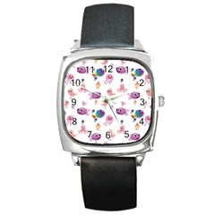 Fish Squid Bird Jellyfish Chicken Square Metal Watch by Wegoenart