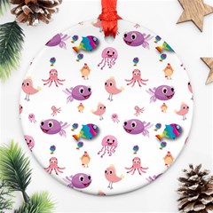 Fish Squid Bird Jellyfish Chicken Round Ornament (two Sides) by Wegoenart