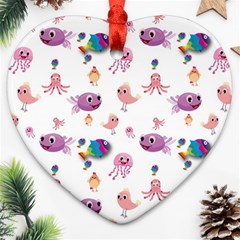 Fish Squid Bird Jellyfish Chicken Heart Ornament (two Sides) by Wegoenart