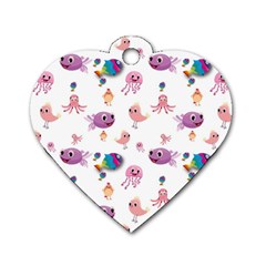 Fish Squid Bird Jellyfish Chicken Dog Tag Heart (one Side) by Wegoenart