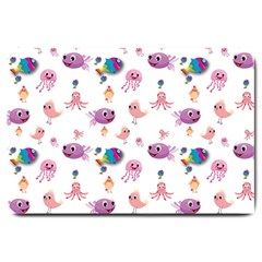 Fish Squid Bird Jellyfish Chicken Large Doormat  by Wegoenart