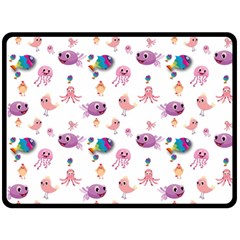 Fish Squid Bird Jellyfish Chicken Fleece Blanket (large)  by Wegoenart