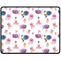 Fish Squid Bird Jellyfish Chicken Fleece Blanket (medium)  by Wegoenart