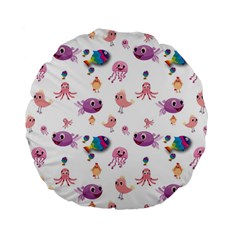 Fish Squid Bird Jellyfish Chicken Standard 15  Premium Flano Round Cushions by Wegoenart