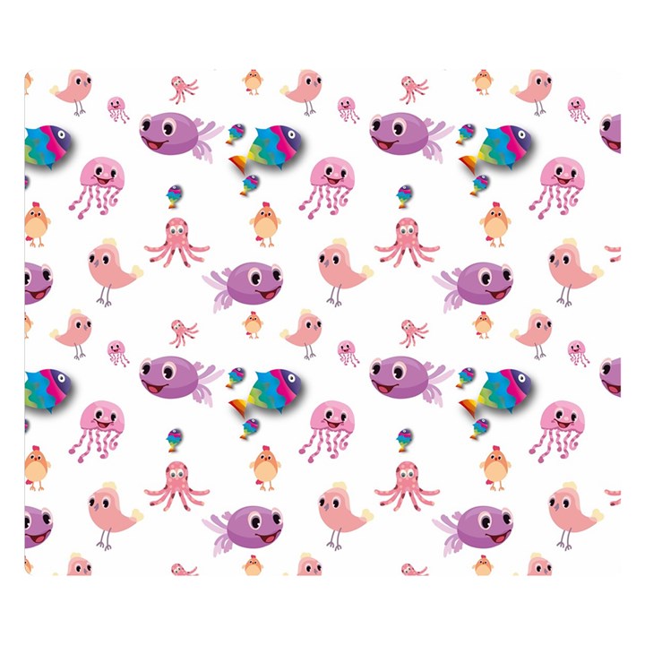 Fish Squid Bird Jellyfish Chicken Double Sided Flano Blanket (Small) 