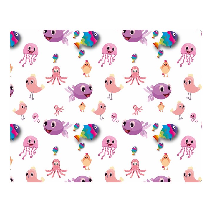 Fish Squid Bird Jellyfish Chicken Double Sided Flano Blanket (Large) 