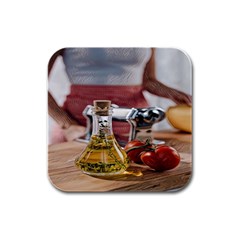 Healthy Ingredients - Olive Oil And Tomatoes Rubber Square Coaster (4 Pack) by ConteMonfrey