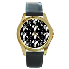 Ghost Background Halloween Round Gold Metal Watch by Wegoenart