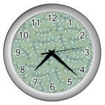 Leaves Nature Pattern Design Wall Clock (Silver) Front