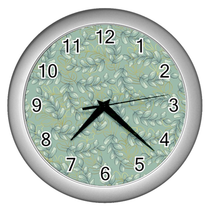 Leaves Nature Pattern Design Wall Clock (Silver)