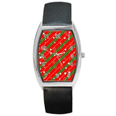 Xmash Christmas Stars Red Background Star Barrel Style Metal Watch by Wegoenart