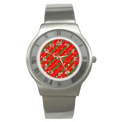 Xmash Christmas Stars Red Background Star Stainless Steel Watch