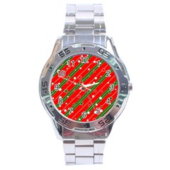 Xmash Christmas Stars Red Background Star Stainless Steel Analogue Watch