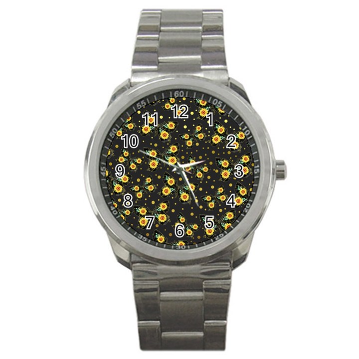 Nature Pattern Texture Flower Wing Sport Metal Watch