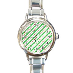 Christmas Xmas Green Stars Background Star Round Italian Charm Watch by Wegoenart