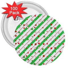 Christmas Xmas Green Stars Background Star 3  Buttons (100 Pack)  by Wegoenart