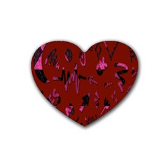 Doodles Maroon Rubber Heart Coaster (4 Pack) by nateshop