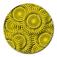 Yellow Abstract Sun Pattern Background Round Mousepads by Wegoenart