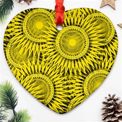 Yellow Abstract Sun Pattern Background Ornament (heart) by Wegoenart