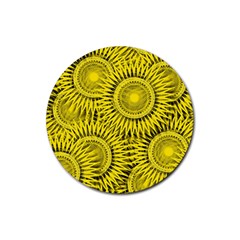 Yellow Abstract Sun Pattern Background Rubber Coaster (Round)