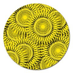 Yellow Abstract Sun Pattern Background Magnet 5  (round) by Wegoenart