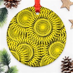 Yellow Abstract Sun Pattern Background Round Ornament (Two Sides)