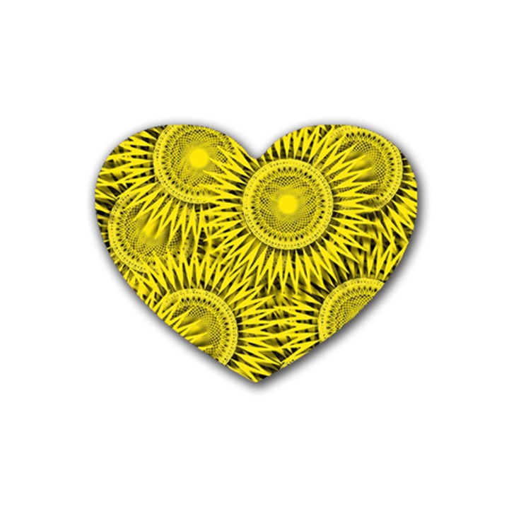 Yellow Abstract Sun Pattern Background Rubber Coaster (Heart)