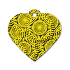 Yellow Abstract Sun Pattern Background Dog Tag Heart (Two Sides)