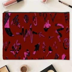 Doodles Maroon Cosmetic Bag (xxxl) by nateshop