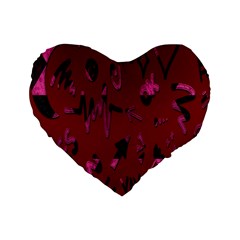 Doodles Maroon Standard 16  Premium Heart Shape Cushions by nateshop