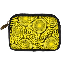 Yellow Abstract Sun Pattern Background Digital Camera Leather Case by Wegoenart