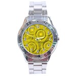 Yellow Abstract Sun Pattern Background Stainless Steel Analogue Watch Front