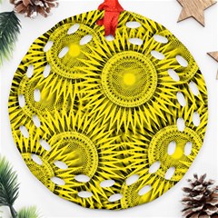 Yellow Abstract Sun Pattern Background Ornament (round Filigree) by Wegoenart