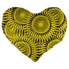 Yellow Abstract Sun Pattern Background Large 19  Premium Heart Shape Cushions