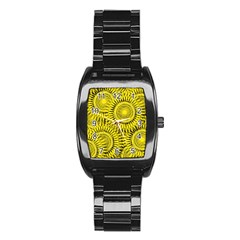 Yellow Abstract Sun Pattern Background Stainless Steel Barrel Watch