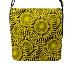 Yellow Abstract Sun Pattern Background Flap Closure Messenger Bag (l) by Wegoenart