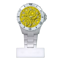 Yellow Abstract Sun Pattern Background Plastic Nurses Watch by Wegoenart