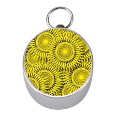 Yellow Abstract Sun Pattern Background Mini Silver Compasses by Wegoenart